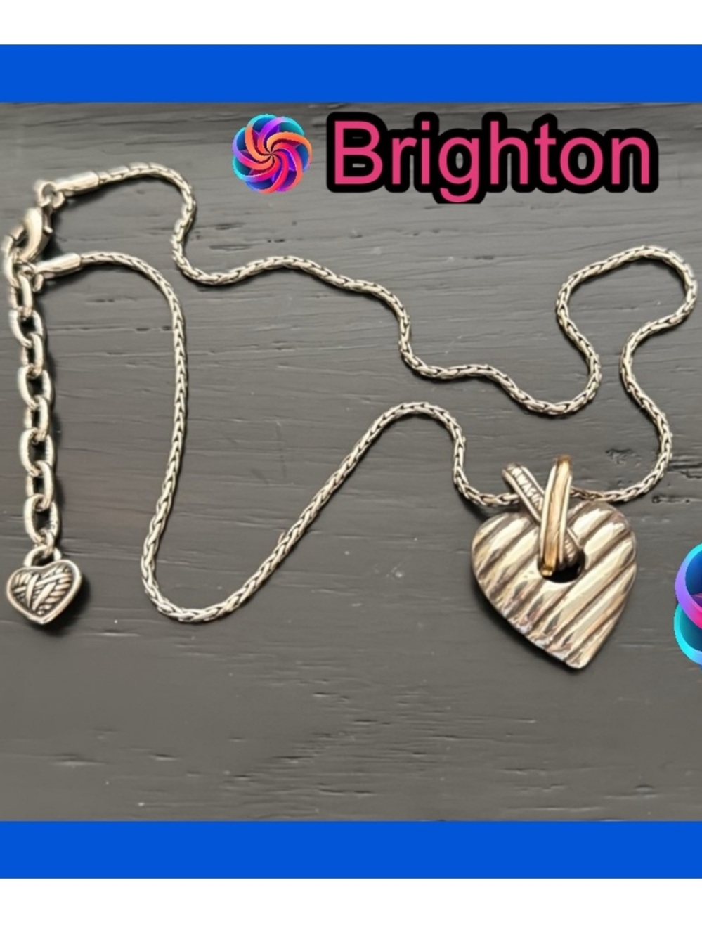 ❣️Brighton Silver Heart Pendant Necklace w/Gold Trim ~ Retired